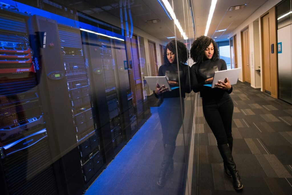Engineer in a server room